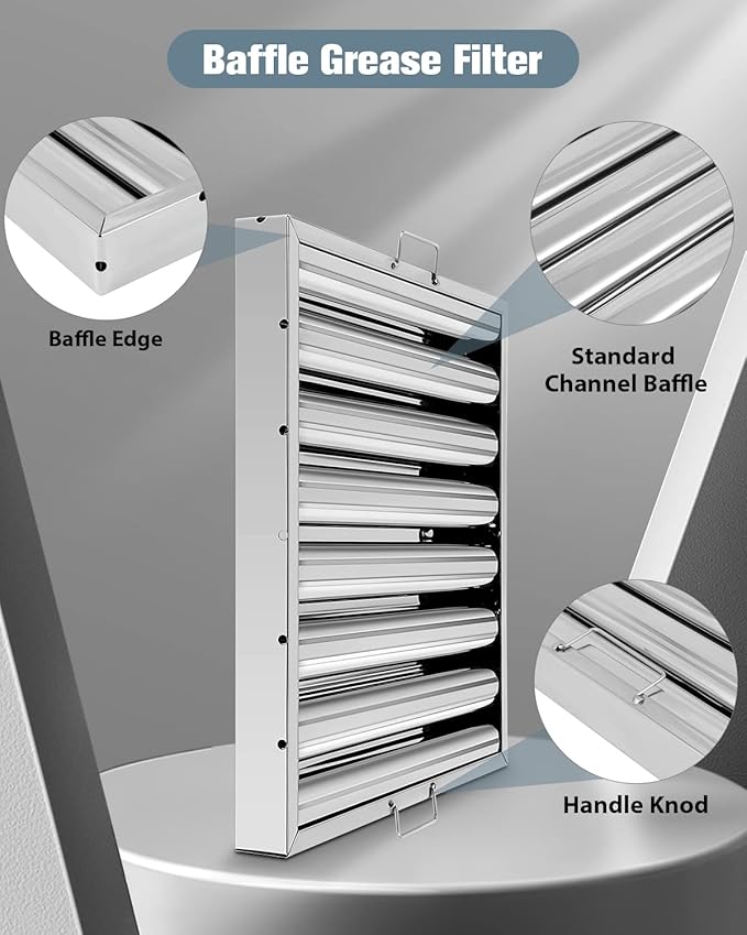 Hood Filters 430 Stainless Steel 19.5W x 19.5H Inch, 7 Grooves Commercial Hood Filters, Commercial Kitchen Range Hood Filter for Grease Rated Commercial Kitchen Exhaust Hoods, 6 Pack