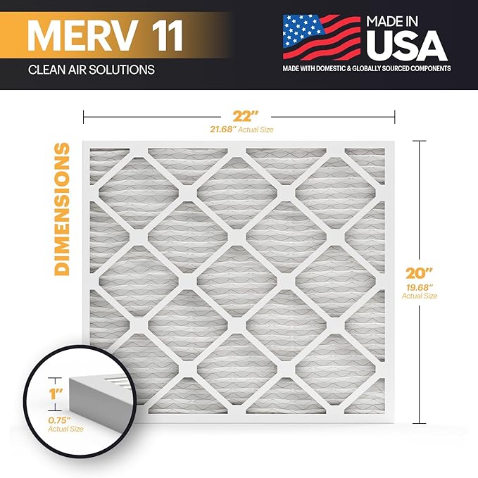 BNX TruFilter 20x22x1 Air Filter MERV 11 (4-Pack) - MADE IN USA - Allergen Defense Electrostatic Pleated Air Conditioner HVAC AC Furnace Filters for Allergies, Dust, Pet, Smoke, Allergy MPR 1200 FPR 7