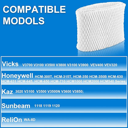 WF2 Humidifier Filter Replacement for Vicks V3500 V3100 V3900 V3700 VEV320,Kaz 3020 & Re-Lion WA-8D Cool Mist Humidifiers,Pack of 6 by TOMOON