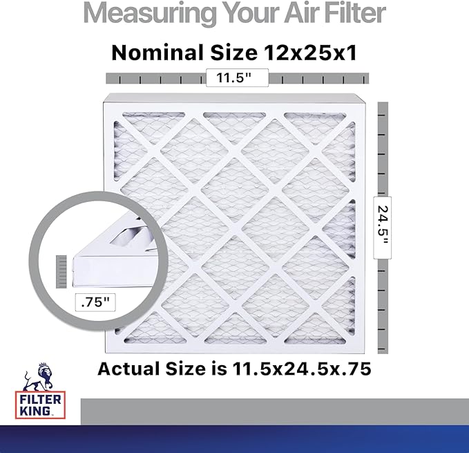 Filter King 12x25x1 Air Filter | 4-PACK | Carbon MERV 8 HVAC Pleated A/C Furnace Filters | MADE IN USA | Actual Size: 11.5 x 24.5 x .75"