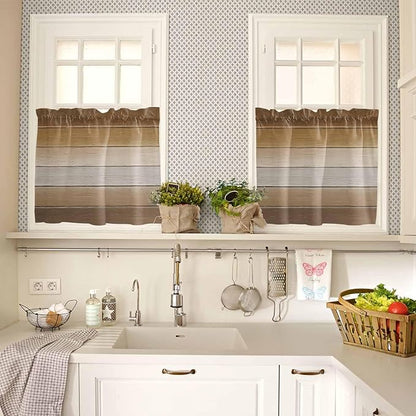 Vintage Brown Gradient Wood Grain Window Valance Curtains, Farmhouse Wood Barn Light Filtering Kitchen Valance with 3-inch Rod Pocket for Living Room Bathroom Bedroom,2 Panel,27.5x36In
