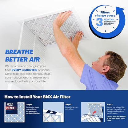 BNX TruFilter 24x24x1 Air Filter MERV 13 (4-Pack) - MADE IN USA - AC Furnace Filters for Allergies, Pollen, Mold, Bacteria, Smoke, Allergen, MPR 1900 FPR 10 (Actual Size: 23.38 x 23.38 x 0.75 Inches)