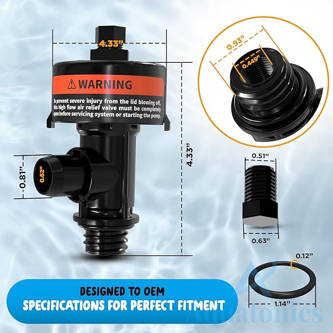 Air Relief Valve – Pressure Relief Valve 98209803 Replacement for FNS, FNS Plus, SMBW 2000 Series and 4000 Series, Clean and Clear – Pool Filter Valve for Pressure Release