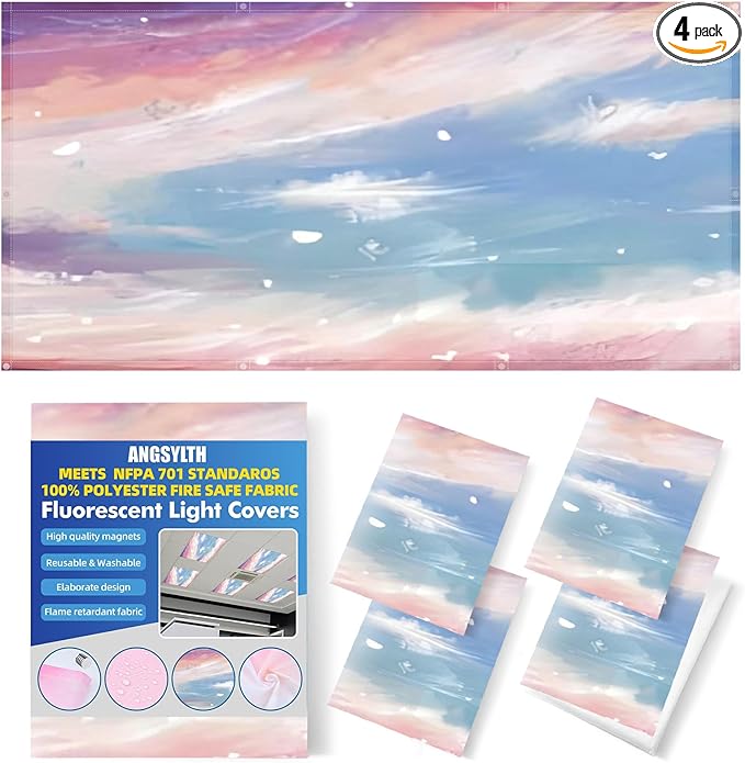 4 Pcs Fluorescent Light Covers - Classroom, Office 4 x 2 Feet Flame Retardant Magnetic Covers for Ceiling Lights Filters (Sunset Glow)