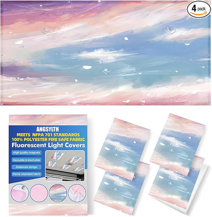 4 Pcs Fluorescent Light Covers - Classroom, Office 4 x 2 Feet Flame Retardant Magnetic Covers for Ceiling Lights Filters (Sunset Glow)