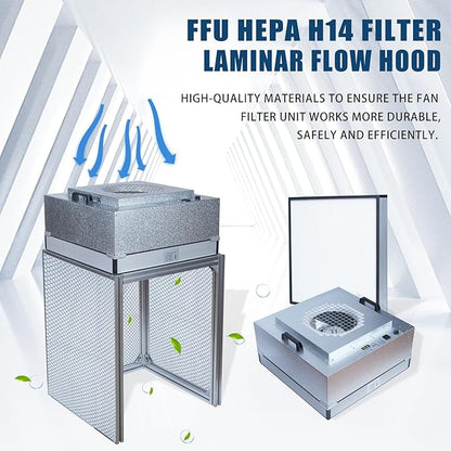 FFU HEPA H14-Filter Laminar Flow Hood Updated FanFilter Unit（Include HEPA Filter）100/ISO Class 5 Cleanroom/Laboratory/Cleanroom/Mushroom Room, Laminar Air Flow Hood(22.6"x22.6"110V)