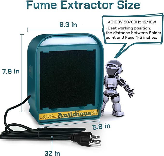 Antidious Fume Extractor Solder Smoke Absorber Portable Filter with LED Light for Soldering DIY Fan Extraction Equipment with Spare Activated Carbon for Braze Welding Soldering,Fume Prevention Remover