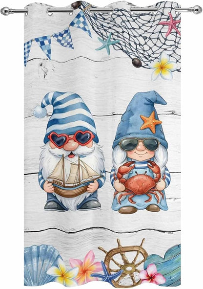 Ocean Gnome Outdoor Curtains for Patio Summer Marine Plumeria Shell Wooden Waterproof Outside Curtains with Grommet Top Weatherproof Curtain for Cabana Pergola Gazebo, 1 Panel, 54" W x 95" L