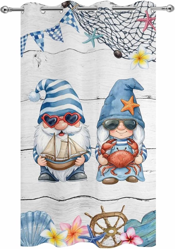 Ocean Gnome Outdoor Curtains for Patio Summer Marine Plumeria Shell Wooden Waterproof Outside Curtains with Grommet Top Weatherproof Curtain for Cabana Pergola Gazebo, 1 Panel, 54" W x 84" L