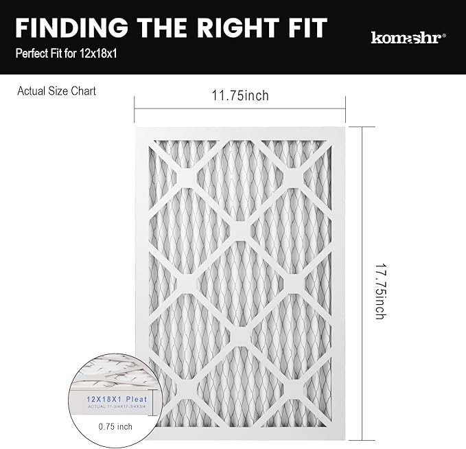 12x18x1 Air Filter MERV 8 (6-Pack), HVAC/Furnace AC Filter Replacement, Dust Defense–Comparable with MPR 600 & FPR 5 (Actual 11.75x17.75x0.75)