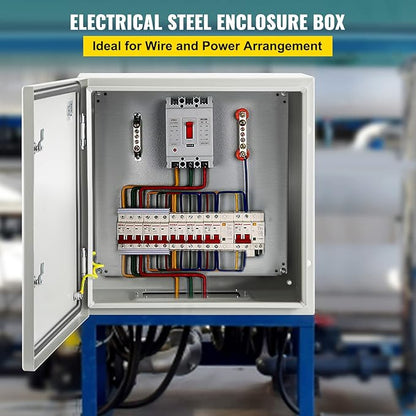 VEVOR NEMA Steel Enclosure, 24 x 24 x 8'' NEMA 4X Steel Electrical Box, IP66 Waterproof & Dustproof, Outdoor/Indoor Electrical Junction Box, with Mounting Plate