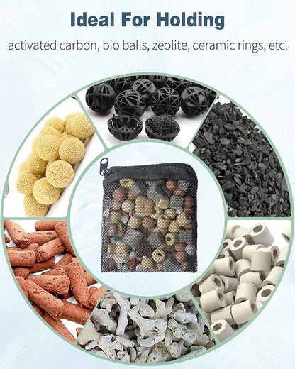Pawfly 8 Pack Aquarium Filter Media Bags, Fish Tank Fine Mesh Bag with Plastic Zipper Aquarium Reusable Mesh Bag for Activated Carbon, Bio Filter Balls, Filter Stones (3" x 4")
