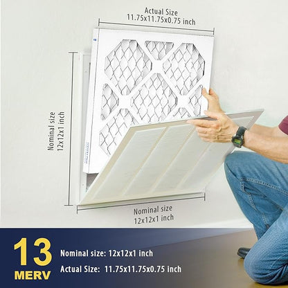 12×12×1 MERV 13 Furnace Air Filters - HVAC/Furnace AC Filter Replacement (Actual Size 11.75x11.75x0.75) - Pleated Dust Defense Air Conditioner Filters for Home Office (2 Pack)