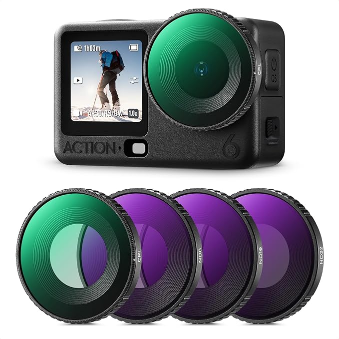 K&F CONCEPT ND Filter Kit Compatible with DJI Osmo Action 6, 4 Pack CPL ND8 ND16 ND32 Screw On Polarizing Neutral Density Filters HD Optical Glass/Multi-Coated Action Camera Accessories