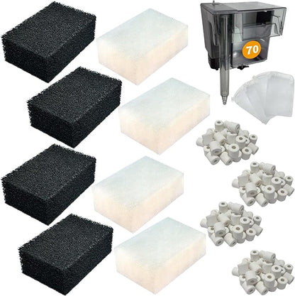 4 Set of Three-Stage Filtration Tank Filter Maintenance Kit, Replacement for AquaClear 70 Power Filter, Fish Tank Filter for 40- to 70-Gallon Aquariums