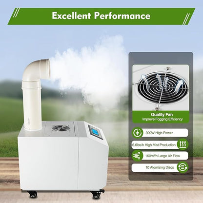Ultrasonic Industrial Agricultural Humidifer Commercial Humidifier for Plants Large Volume (3kg/H) Automatic Ultrasonic Mist Maker 160M³/H Airflow for Warehouse Greenhouse Garden