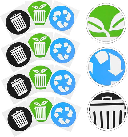 Artibetter 12PCS Self-Adhesive Trash Recycling Stickers for Indoor and Outdoor Use Garbage Sorting Labels Symbols for Easy Identification