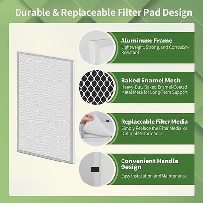 24x30x1 Reusable Air Filter MERV 8 Washable Furnace & AC Filter with 2 Extra Media Pads, Aluminum Electrostatic Air Filters for Home, Fits HVAC System, Air Conditioner, Air Handler