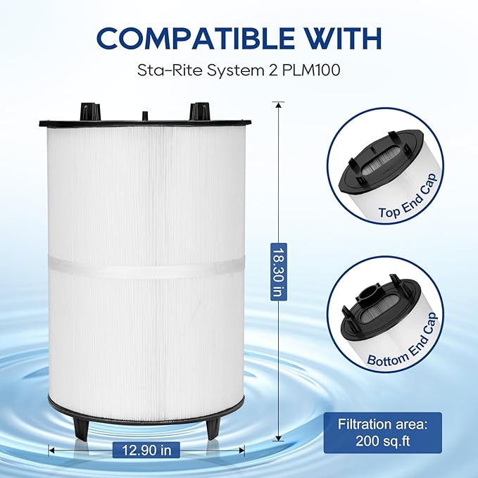 27002-0150S Pool Fliter Cartridges, Replacement for sta-rite 27002-0150S Pool and Spa D.E. Filter, Compatible with sta-rite PLM150 and System 2 Modular Media, with Air Bleed Assembly, 150 sq.ft