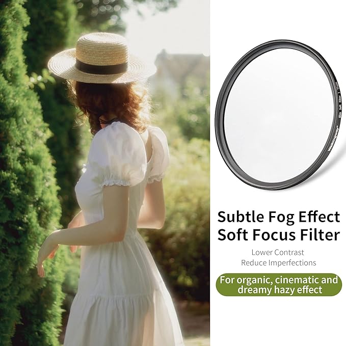 Walking Way 72MM White Mist Diffusion Filter - Subtler Soft Focus Circular Lens Filter - Dreamy Fog Effect Softening Camera Diffuser for Digital DSLR Camera (Light-Soft 1, 72MM)