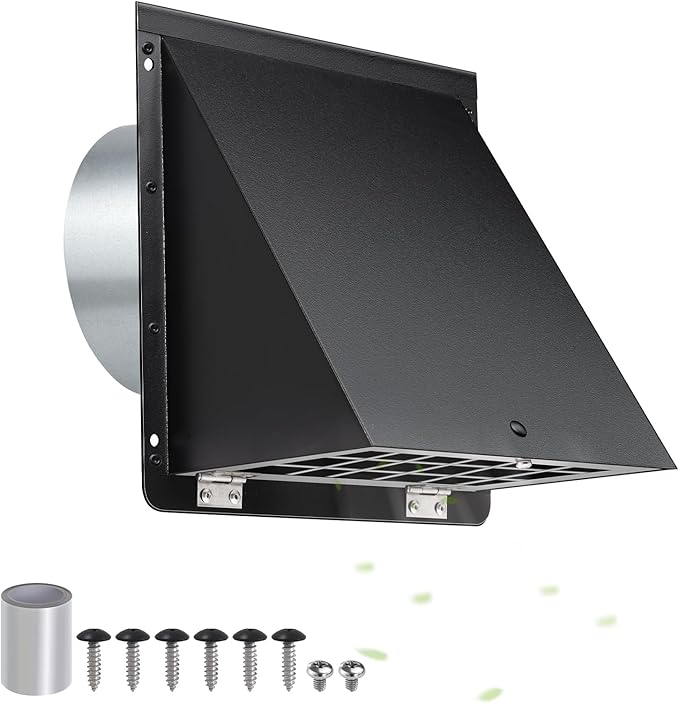 4 Inch Dryer Vent Cover Outside with Mesh & Cushioned Flap,Metal Wall Vent Exhaust Vent Cover,Exterior Dryer Vent Hood Wall Mount Extractor Vent,Outdoor Dryer Vent Cover for Laundry AC Air Vents-Black