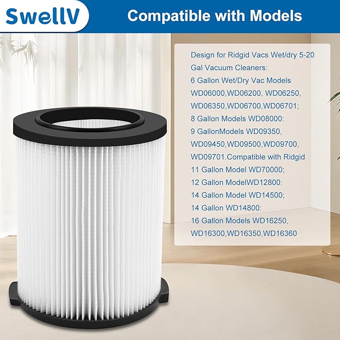 2 Pack VF4000 Replacement Filter Compatible with RIDGID Vacs Wet Dry 5-20 Gal& 6-9 Gal Husky Vacuum & CRAFTSMAN Shop Vacuum 17816 9-17816, Standard Wet and Dry Vacuum Cleaner Filter Vf4000