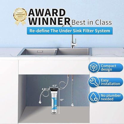 Under Sink Water Filter System, Reduce Heavy Metals/Chlorine/PFAS/PFOA/PFOS/Odor/Sediment, NSF/ANSI 42&53 Improve Taste, EZ Change Life Indication Mineral pH+ Under Sink Water Filter (Jumbo)