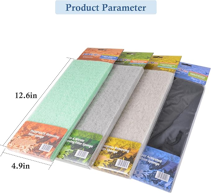 4-Pack Mixed Aquarium Sponge Filter Pad, Cut-to-Fit Aquarium Foam with Ammonia&Carbon&Phosphate Reducer, Aquarium Filter Foam Sponges for Fish Tank Filters (12.6" x 5" x 1'')