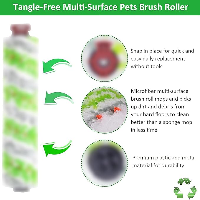 for Bissell CrossWave Pet Pro 2306A CrossWave 1785 Series Replacement Parts 4 Pack 2460 Multi-Surface Pet Pro Cleaner Brush Rolls Tangle-Free+4 Pack 1866 Vacuum Filters Part 1613568 1608684