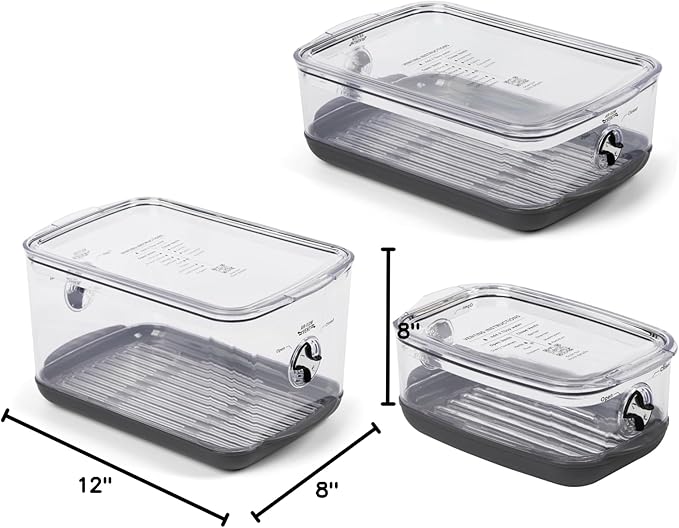 Progressive ProKeeper Stackable Produce ProKeeper Storage Container with Stay-Fresh Vent System (PKS-3PC-Produce+)