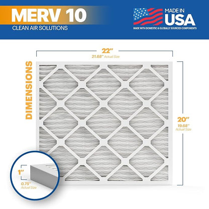BNX TruFilter 20x22x1 MERV 10 (6-Pack) AC Furnace Air Filter - MADE IN USA - Pleated Air Conditioner HVAC AC Furnace Filters - Removes Odor, Mold, Bacteria, Smoke
