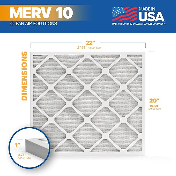 BNX TruFilter 20x22x1 MERV 10 (4-Pack) AC Furnace Air Filter - MADE IN USA - Pleated Air Conditioner HVAC AC Furnace Filters - Removes Odor, Mold, Bacteria, Smoke