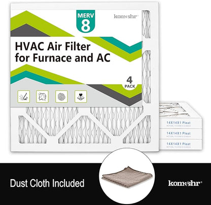 14x14x1 Air Filter MERV 8 (4-Pack), HVAC/Furnace AC Filter Replacement, Dust Defense–Comparable with MPR 600 & FPR 5 (Actual 13.75x13.75x0.75)