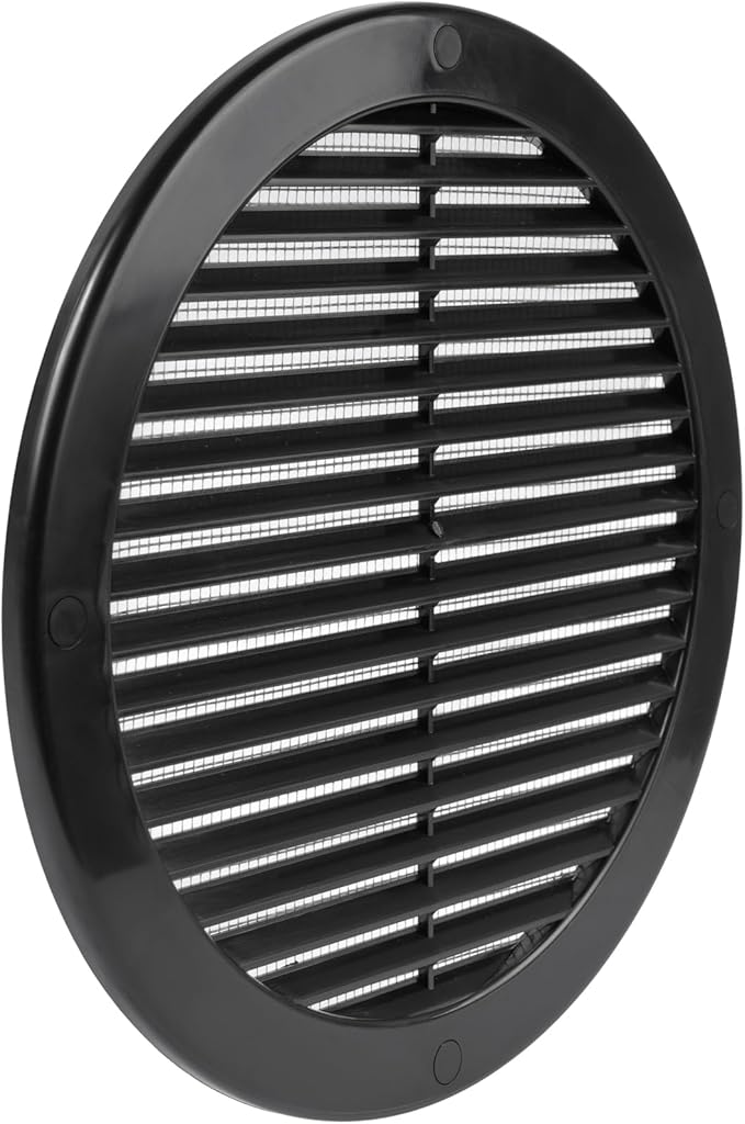 Vent Systems 8" Inch (Opening Dimensions) - Pack of 100 - Black Soffit Vent Cover - Plastic Round Air Vent Grille - Built-in Mesh Screen - HVAC Register Louver for Bathroom, Home, Kitchen