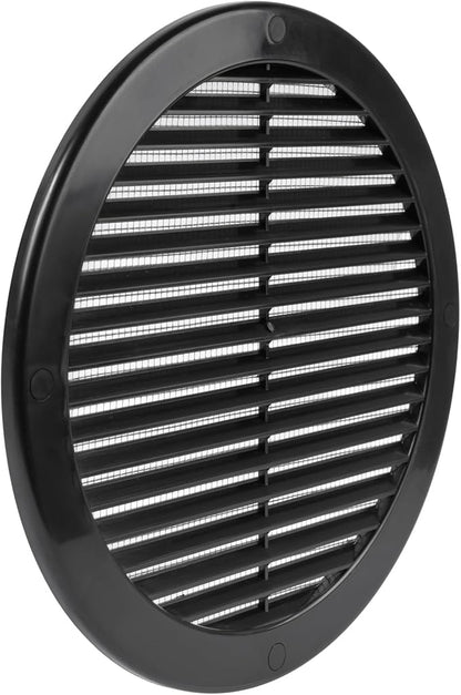 Vent Systems 8" Inch (Opening Dimensions) Black Soffit Vent Cover - Plastic Return Air Vent Cover - Round Ventilation Grille with Mesh Screen - HVAC Register Louver for Bathroom, Home, Kitchen
