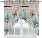 Teal Blue Tulips Swag Valances for Windows, Spring Floral Barn Doors Vintage Wood Beige Rod Pocket Kitchen Curtains Valance, Small Window Curtains Swag for Cafe Living Room, 2 Panels, 36x36 inch