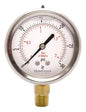 2-1/2" Oil Filled Pressure Gauge - Stainless Steel Case, Brass, 1/4" NPT, Lower Mount Connection, 0-30PSI