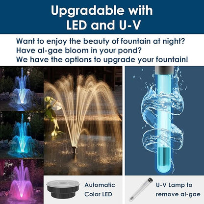 AquaMiracle All-in-One Koi Pond Filters for Outdoor Ponds 200-350 Gal, Pond Fountain Pump with 3 Spray Patterns, Fountain Kit with 400GPH Water Pump for Garden, Water Feature, Bird Baths