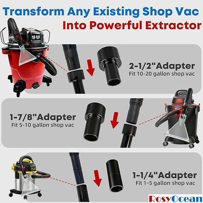 Compatible with All Shop Vacs Extractor Attachment with 2-1/2" & 1-7/8" & 1-1/4" Three Adapters Auto Detailing Vacuum Head Extraction Universal Accessory for Upholstery & Carpet Cleaning