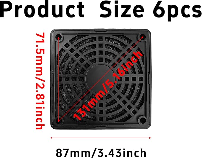 6Pcs 80mm Cooling Fan Filter, Plastic Dustproof Mesh Cover for PC Computer Case, Effective Dust Protection, Easy Installation, Reusable Filter Grill Black