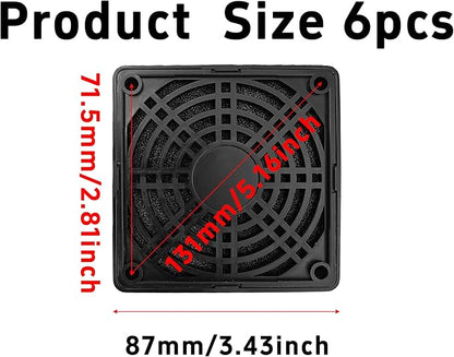 6Pcs 80mm Cooling Fan Filter, Plastic Dustproof Mesh Cover for PC Computer Case, Effective Dust Protection, Easy Installation, Reusable Filter Grill Black