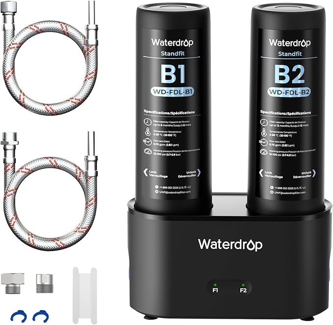Waterdrop DLA Under Sink Water Filter, No Drilling Required, Reduces Chlorine, PFAS, Bad Taste/Odor, Under Sink Water Filtration System, 11000 Gallons, Life Indicator, 2 Stage, Quick Change