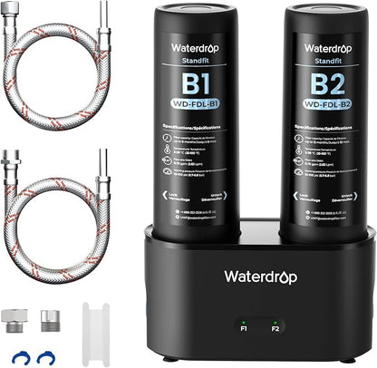 Waterdrop DLA Under Sink Water Filter, No Drilling Required, Reduces Chlorine, PFAS, Bad Taste/Odor, Under Sink Water Filtration System, 11000 Gallons, Life Indicator, 2 Stage, Quick Change