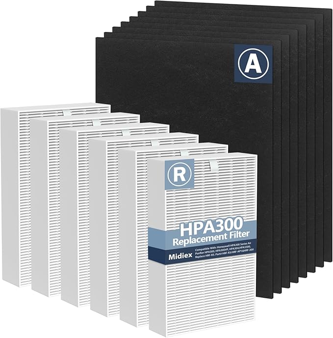 HPA300 HEPA Filter Replacement for Honeywell HPA300 Series Air Purifiers HPA300, HPA300VP, HPA304, HPA3300, Replace HRF-R3(6 Ture HEPA R Replacement Filter + 8 Activated Carbon Pre-Filter)