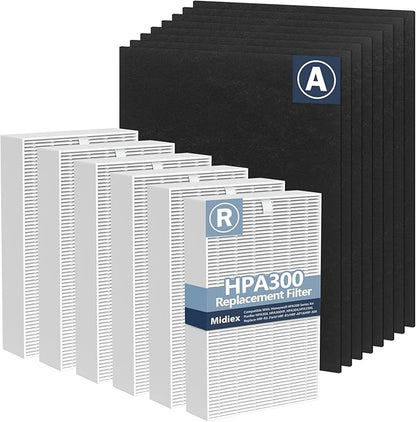 HPA300 HEPA Filter Replacement for Honeywell HPA300 Series Air Purifiers HPA300, HPA300VP, HPA304, HPA3300, Replace HRF-R3(6 Ture HEPA R Replacement Filter + 8 Activated Carbon Pre-Filter)
