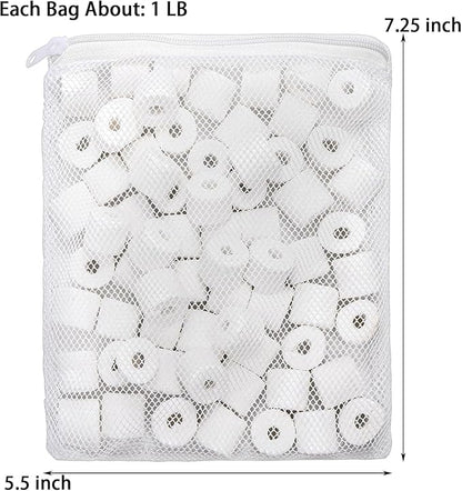 TOPZEA 6 Lb Aquarium Filter Media Ceramic Rings, Premier Bio Filter Medias with Zipper Mesh Bags for Koi Pond, Canister, Fish Tank Filter, Pure White