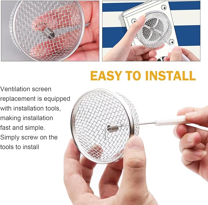 Shakas 2 PCS RV Furnace Vent Screen, Stainless Steel Stove Flying Insect Protection Barrier Mesh Cover, Multi-purpose Conversion Accessory for Do-therm Suburban RV Camper (Silver)