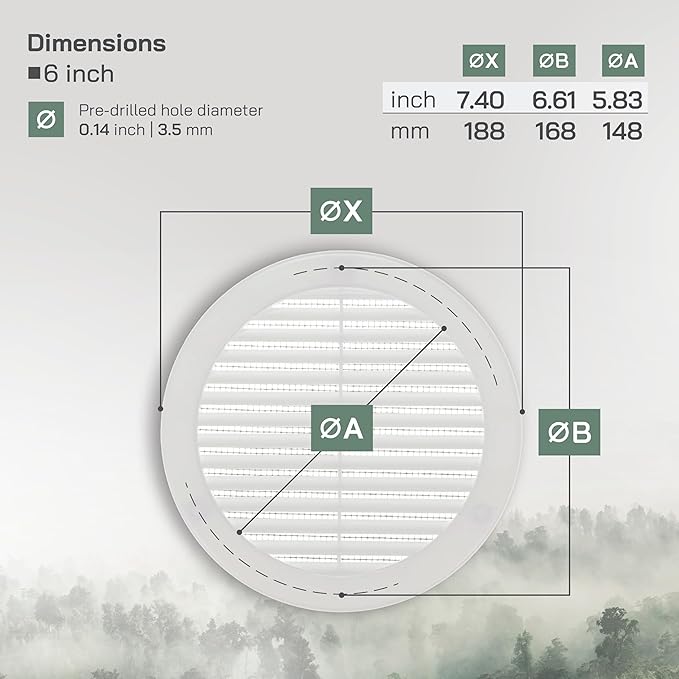 Vent Systems 6" Inch (Opening Dimensions) - Pack of 100 - White Soffit Vent Cover - Plastic Round Air Vent Grille - Built-in Mesh Screen - HVAC Register Louver for Bathroom, Home, Kitchen
