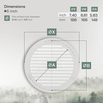 Vent Systems 6" Inch (Opening Dimensions) - Pack of 100 - White Soffit Vent Cover - Plastic Round Air Vent Grille - Built-in Mesh Screen - HVAC Register Louver for Bathroom, Home, Kitchen
