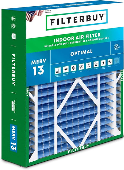 Filterbuy 21x24.5x5 Air Filter MERV 13 Optimal Smoke & Allergy Defense (1-Pack), Electrostatic Pleated HVAC AC Furnace Filters for Rheem, Ruud, and Protech (Actual Size: 20.63 x 24.13 x 4.38)